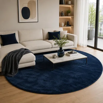 Produktbild von Luxus Super Soft Fellteppich Pearl Dunkelblau Rund, Größe:200 cm Rund