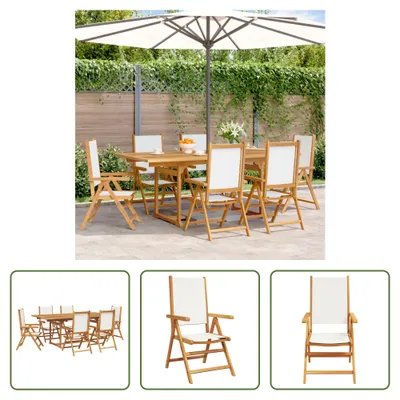 Produktbild von The Living Store 7-tlg. Garten-Essgruppe Stoff und Massivholz Cremeweiß