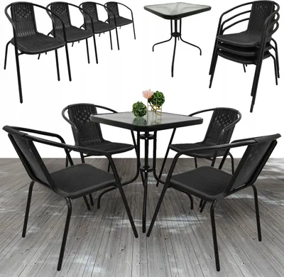 Zdjęcie produktu dla Zestaw Mebli Ogrodowych Taras Balkon Stół 60X60 + 4X Krzesła Loretto Czarny