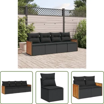 Produktbild von The Living Store 4-tlg. Garten-Sofagarnitur mit Kissen Schwarz Poly Rattan