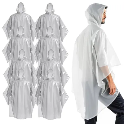 Produktbild von 6x Einweg Regenjacke & Regenponcho mit Kaputze - Einmal Regenjacke mit Kapuze - Universalgröße: transparent und wasserdicht