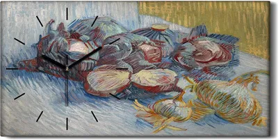 Produktbild von Wandkunst Leinwand Bild Uhr Geräuschlos Kunstdruck 60x30 Rotkohl und Zwiebeln - schwarze Hände