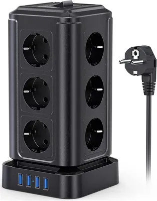 Productafbeelding van Meervoudige stekkerdoos - 12-voudige stekkerdoos met 4 USB - Overspanningsbeveiliging