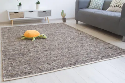 Produktbild von Steffensmeier Handwebteppich Laufenburg | Wolle (Schurwolle), Grau Braun Natur, handgewebt, Größe: 70x130 cm Wohnzimmer und Schlafzimmer