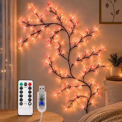 Produktbild von LED Kirschblüten Zweige Lichter, 1,6M 48 LED Künstliche Kirschblüten