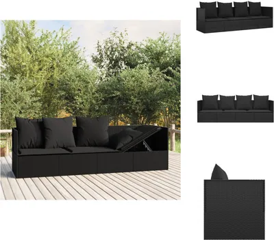 Image de vidaXL Outdoor-Loungebett mit Kissen Schwarz Poly Rattan - Bains de soleil