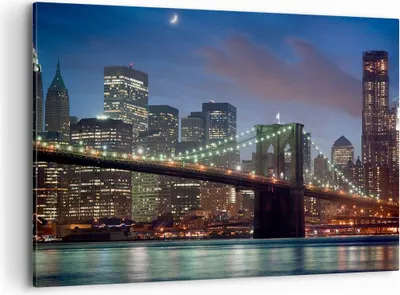 Produktbild von Bild auf Leinwand - Leinwandbild - Brooklyn brücke nacht new york city - 100x70cm - Wand Bild - Wanddeko - Leinwanddruck - Bilder - Kunstdruck - Leinwand bilder - Wandkunst - AA100x70-0512