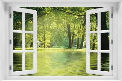 Produktbild von Wallario Poster mit Fenster-Illusion: Idyllischer See im Wald bei Sonnenschein, Größe: 100 x 150 cm