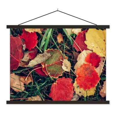 Produktbild von MuchoWow® Textilposter Blätter - November - Herbst - Natur 120x90 cm mit schwarzem Rahmen - Aufhänger für Poster