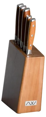 6-teiliges Messerblock-Set, Holz, Edelstahl, Kochmesser u.v.m.