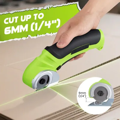 Produktbild von Elektrischer Kartonschneider - Akku-Schere - 240 U/min - 4,2V 2000 mAh wiederaufladbar - Für Karton Stoff Leder Teppich - Grün