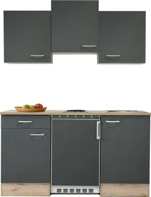 Produktbild von Singleküche mit E-Geräten - 150 cm breit - Basaltgrau Matt San Remo Eiche – Morena