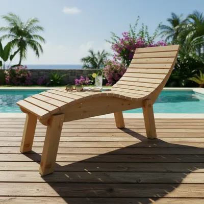 Produktbild von Holzliege Wellenliege Gartenliege Relaxliege "Liege-Franzi" (Lärche) Breite 70cm Einstiegshöhe 60cm mit Füßen