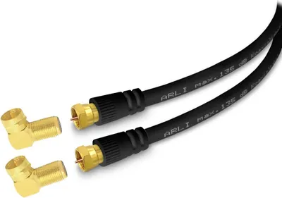 Produktbild von 2m ARLI HD Sat Doppel Winkel Anschlusskabel – max. 135 dB 5-fach geschirmt | vergoldete F-Stecker & Winkeladapter | DVB-S2 DVB-T2 4K 8K