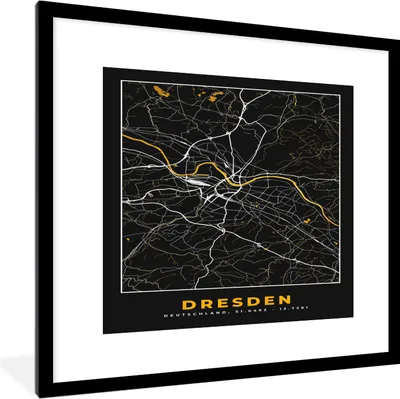 Produktbild von MuchoWow® Gerahmtes Poster Dresden - Gold - Stadtplan - Karte - Deutschland 40x40 cm - Poster mit Schwarzem Bilderrahmen Wandposter Rahmen Foto Bilder - Poster - Plakat im Rahmen