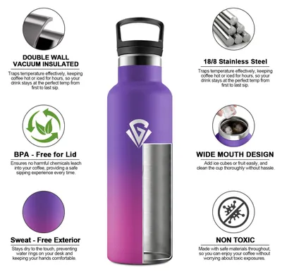 Produktbild von JAPORIA Thermosflasche 500ml, Thermoskanne BPA-Frei, Trinkflasche mit Strohhalm,