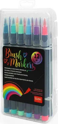 Produktbild von LEGAMI - 12er Set Filzstifte Mit Pinselspitze, Flexible Nylonfaserspitze, Für Flüssige Züge und Variable Breiten, Markerdurchmesser 1 cm