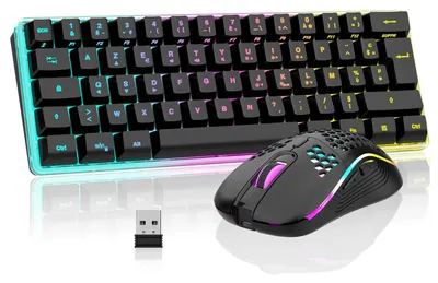 Obrázok produktu pre 60% Bezdrôtová klávesnica a myš – RGB, rozloženie AZERTY, ultraľahká