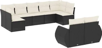 Produktbild von vidaXL 9-tlg. Garten-Sofagarnitur mit Kissen Schwarz Poly Rattan