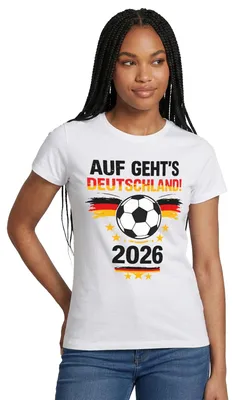 Produktbild von Spreadshirt Auf Geht's Deutschland 2026 Fußball Fan Frauen T-Shirt, M, Weiß