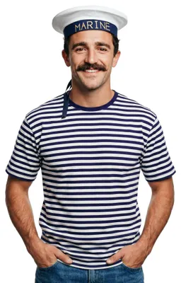Produktbild von Ringelshirt kurz blau-weiß Karnevalskostüm Herren Größe: S