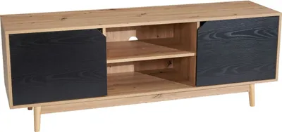 Produktbild von Lowboard Eiche-Nachbildung Schwarz 150x55x40 cm TV-Kommode Modern, Design TV-Schrank Hoch, Fernsehtisch Fernsehschrank mit zwei Türen, Fernsehkommode Wohnzimmer