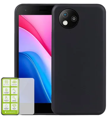 Obrázok produktu pre Silikónové puzdro na mobil ZTE Blade A35 Lite z TPU, čierne + ochranná fólia z tvrdeného skla H9