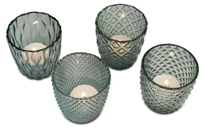 Image de Ensemble de 4 bougeoirs en verre, de couleur verte