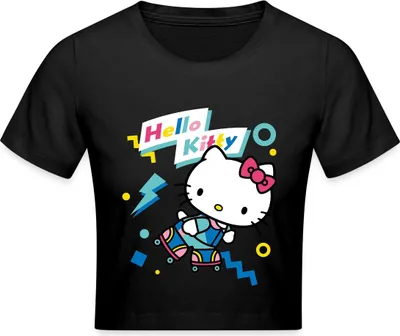 Produktbild von Spreadshirt Hello Kitty 90er Stil Mit Rollschuhen Crop Top, L, Schwarz