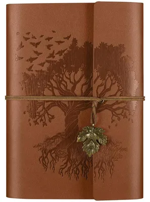 Zdjęcie produktu dla Dziennik A5, możliwość uzupełniania, skóra PU, jasnobrązowy, wymiary 23,3 x 16 cm, 160 pustych stron, papier o gramaturze 100 g/m², 2 przegródki z PVC, motyw: drzewa