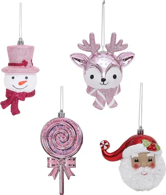 Produktbild von 3D-Weihnachtsornamente aus Kunststoff mit Schneemann-, Rentier- und Lutschermotiven – festliche Baumdekoration für die Weihnachtszeit