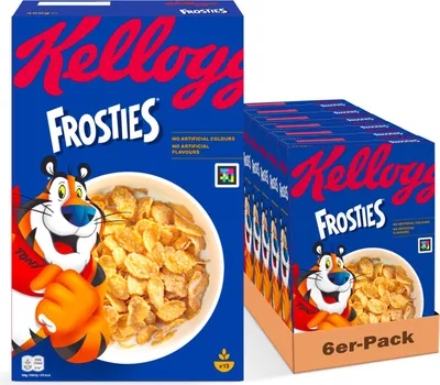 Produktbild von Kellogg's Frosties (6 x 400 g) – knusprige Cornflakes aus Mais mit leckerem Frosting – Frühstückscerealien ohne künstliche Farb- und Aromastoffe