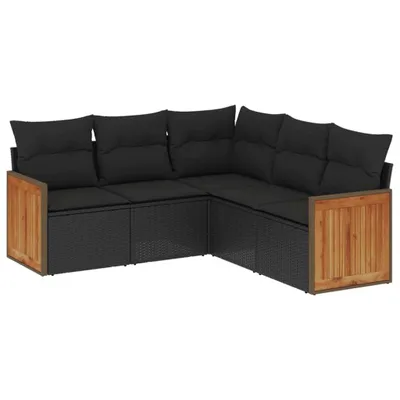 Produktbild von vidaXL 5-tlg. Garten-Sofagarnitur mit Kissen Schwarz Poly Rattan
