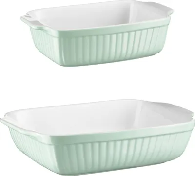 Produktbild von Mäser 931136 Kitchen Time Auflaufform, Keramik, rechteckig 33 x 24 x 8 cm + 25,5 x 16 x 7 cm, grün/weiß, 2-teilig (1 Set)
