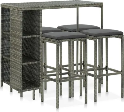 Produktbild von 5-tlg. Gartenbar-Set mit Kissen Poly Rattan Grau