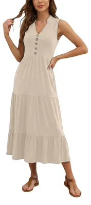 Image de Robe longue plissée sans manches, col en V