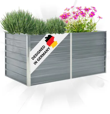 Produktbild von DELUKE® Hochbeet für Garten OSKAR Grau | 160x80x77cm | Verzinkter Stahl | Wetterfest | Gartenbeet Kräuterbeet Blumenbeet Beet hoch Frühbeet für Garten Gemüsebeet