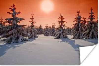Produktbild von MuchoWow® Poster Orange Himmel durch den Sonnenuntergang über dem Schnee im deutschen Nationalpark Harz 60x40 cm - Schlafzimmerdekoration