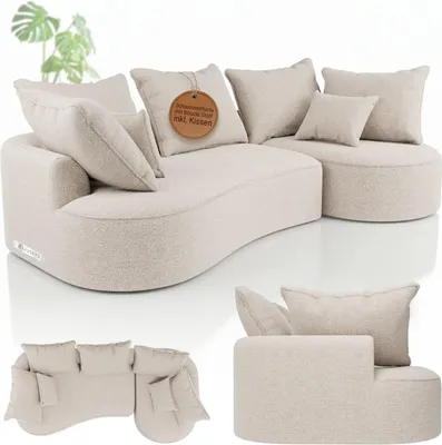 Produktbild von Juskys Sofa Tirano - modernes Bouclé Ecksofa, Creme Couch mit Ottomane rechts