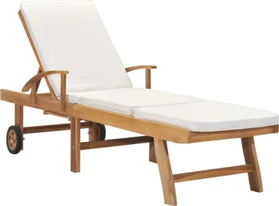 Produktbild von Sonnenliege mit Auflage Massivholz Teak Creme