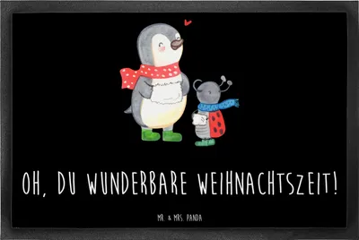 Produktbild von Mr. & Mrs. Panda Schmutzmatte Smörle Winterzeit 60 x 90 cm - Schwarz - Geschenk, fußmatte, Fussmatte, bodenmatte, Weihnachtszeit, Bodenvorleger, Weihnachten, Grüße