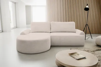 Produktbild von VENASI DREAM Links Ecksofa CORD mit Schlaffunktion und Bettkasten Eckcouch Sofa L Form Schlafsofa BEIGE
