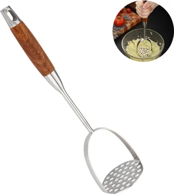 Produktbild von Edelstahl Kartoffelstampfer mit Holzgriff - ideal zum Pürieren - 1 Stück - langlebig