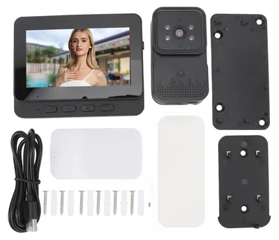 Obrázek produktu pro Videozvonek s 4,3palcovým barevným displejem, rozlišením 1080p HD, 70° Hi-Fi mikrofonem, nočním viděním, vodotěsný, bezdrátový, s obousměrnou komunikací