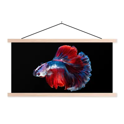 Produktbild von MuchoWow® Textilposter Fisch - Schwanz - Schwarz 60x30 cm mit holzfarbenen Rahmen - Dekoration
