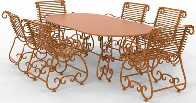 Produktbild von Casa Padrino Jugendstil Schmiedeeisen Gartenmöbel Set - Verschiedene Farben - 1 Ovaler Gartentisch & 6 Gartenstühle mit Armlehnen - Jugendstil Schmiedeeisen Garten & Terrassen Möbel