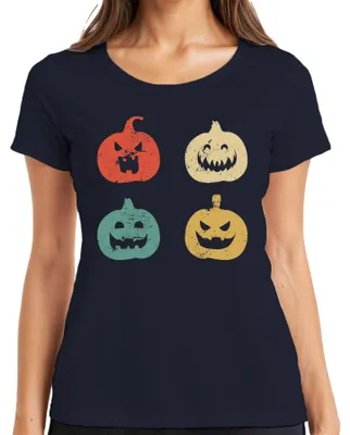 Immagine prodotto di Maglietta da donna Halloween Pumpkin Faces Vintage Retro Grunge Pumpkin Face, Navy, XXL