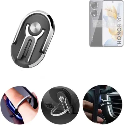 Produktbild von K-S-Trade 3in1 Smartphone-Ring Handy-Ring kompatibel mit Honor 90 Fingerhalterung  Handyring Tischständer Lüftungsgitter-Halterung Tisch Ständer