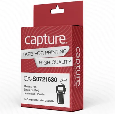 Produktbild von Capture CA-S0721630, Schwarz auf rot, Kunststoff, DYMO, LetraTag, 1,2 cm, 4 m