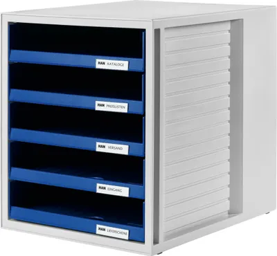 Produktbild von HAN Schubladenbox 1401-14 DIN A4 5Schubfächer PS blau/lichtgrau